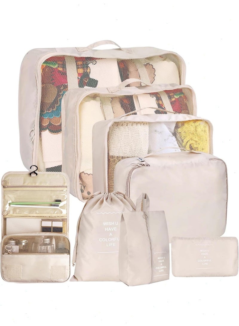 TRAVEL 8 Set Packing Cubes for Suitcases, Travel Essentials Bag Organizers for Carry on,Luggage Organizer Bags Set for Travel Accessories(Beige) - Image 1